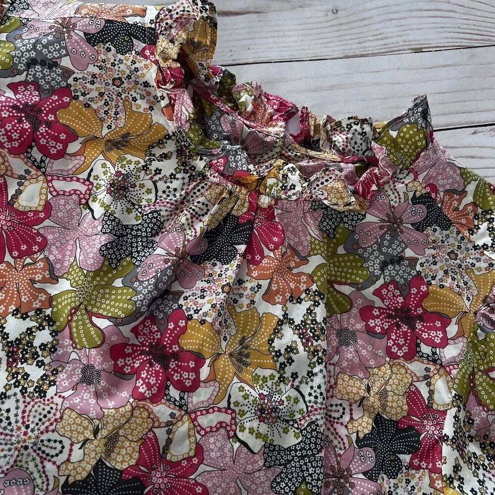 J. Crew Liberty print Floral Smocked Neck Blouse in Pink, Yellow & Green